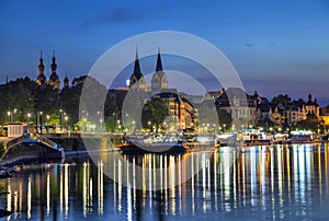 Koblenz skyline reflecting in river Moselle