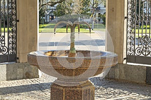 Kochbrunnen cooking well in Wiesbaden with healthy hot spring and historic fountain