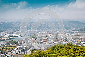 Kochi cityscape panorama from Godaisan mountain Observatory in Kochi, Shikoku, Japan