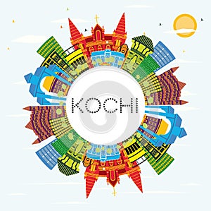 Kochi India City Skyline with Color Buildings, Blue Sky and Copy Space photo