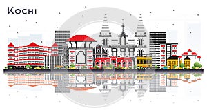 Kochi India City Skyline with Color Buildings and Reflections Isolated on White photo