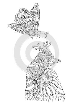 Cat and butterfly, adult coloring page