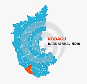Kodagu District Highlighted on Karnataka State Map
