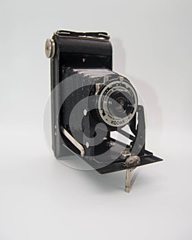 A Kodak Folding Brownie Six 20 vintage Camera with white background