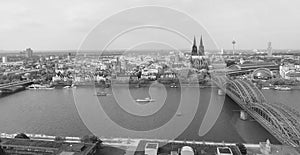 Aerial view of the city of Koeln, black and white