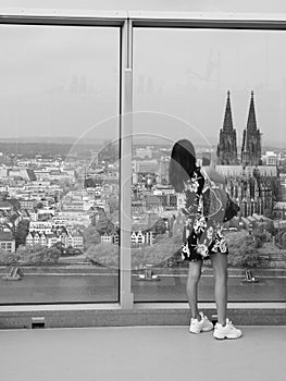 Koelntriangle skyscraper in Koeln, black and white