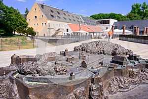 KOENIGSTEIN, GERMANY - MAY 2017:Germany. Saxon Switzerland. Bronze model fortress of Koenigstein.