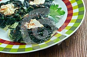 Kofte with spinach and feta cheese