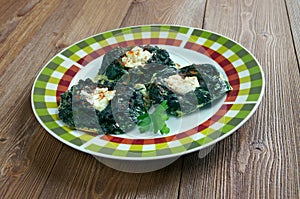Kofte with spinach and feta cheese