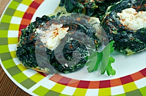 Kofte with spinach and feta cheese