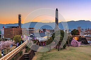 Kofu, Yamanashi, Japan Downtown Cityscape and Monument Tower