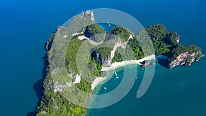 Koh Hong or Ko Hong island in Krabi andaman sea from above, beautiful island and beache of Krabi, Thailand photo