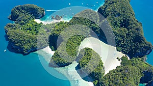 Koh Hong or Ko Hong island in Krabi andaman sea from above, beautiful lagoon island and beache of Krabi, Thailand photo