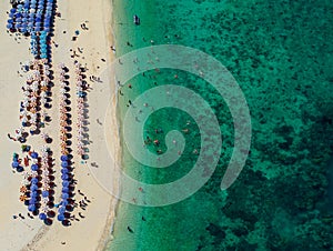 Koh Khai island, Aerial top view from drone, beautiful coral reefs and white sand beach, Phuket, Thailand