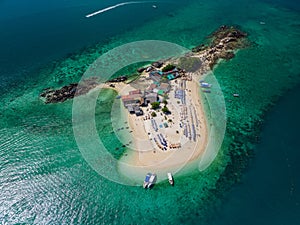 Koh Khai island, Aerial top view from drone, beautiful coral reefs and white sand beach, Phuket, Thailand