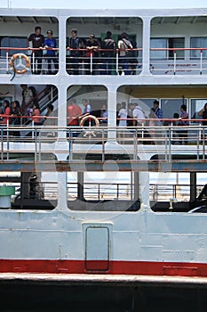 KOH PHANGAN, THAILAND - AUGUST 20, 2013: Ferry boat conveying passengers to Phangan island.