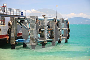 KOH PHANGAN, THAILAND - AUGUST 20, 2013: Ferry boat at the Phangan island pier.