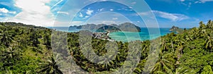 Koh Phi Phi Don - Amazing view of bay in andaman sea from View Point. Paradise coast of tropical island Phi-Phi Don. Krabi