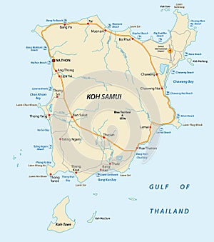 Koh Samui beach and road vector map