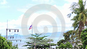 Koh Samui island beach and landscape panorama with Thailand flag