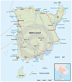 Koh Samui road and beach vector map