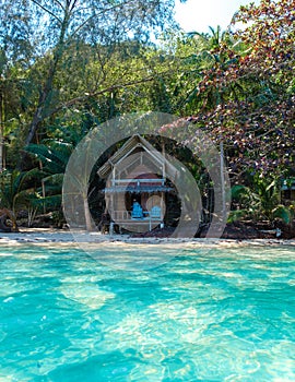 Koh Wai Island Trat Thailand near Koh Chang with a wooden bamboo hut bungalow on the beach