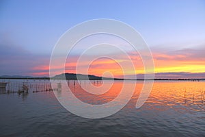 Koh Yo at sunset with colorful beautiful twilight sky near the fisherman village