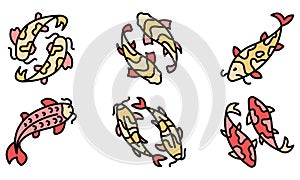 Koi carp icons vector flat photo