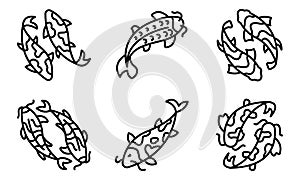 Koi carp icons set, outline style photo