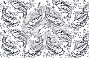 Koi carp seamless pattern version for white background