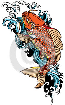 Koi carp swimming upstream. Tattoo