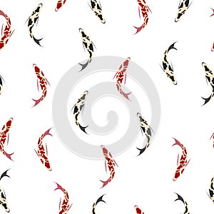 Koi carps. Seamless pattern with red and black fish