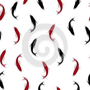 Koi carps. Seamless pattern with red and black fish