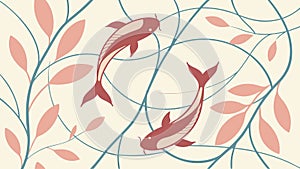 Koi Fish and Leafy Branches Pattern, Asian Nature Harmony, vector design Generative AI