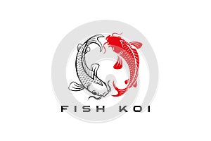 Koi Fish Logo Yin Yang style design vector template. Seafood Asian Luxury Logotype concept icon