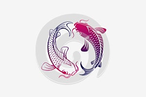 Koi Fish Logo Yin Yang style design vector template. Seafood Asian Luxury Logotype concept icon