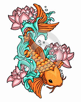 Koi fish newskool tattoo. Set of labels and elements. Vector set illustration template tattoo.