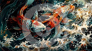 Koi Fish Painting by Emanuel Art in Hyper-Detailed Style
