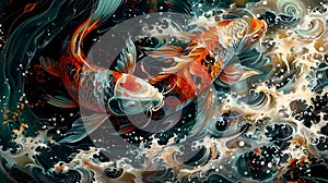 Koi Fish Painting by Emanuel Art in Hyper-Detailed Style photo