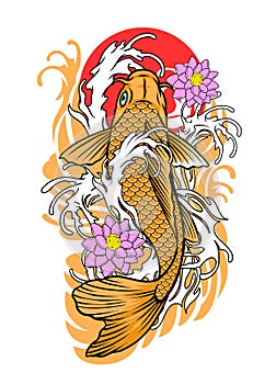 Koi fish tattoo design in vintage look
