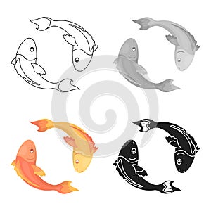 Koi fishes icon in cartoon style on white background. Religion symbol stock vector illustration.