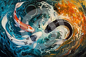 Ai Generated illustration koi fish swimming in a pond photo