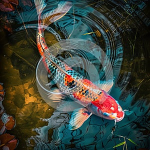 Ai Generated illustration koi fish swimming in a pond photo