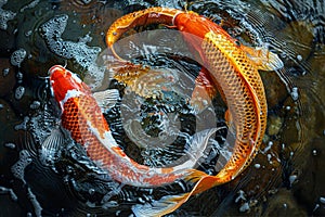 Ai Generated illustration koi fish swimming in a pond photo