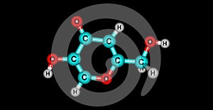 Kojic acid molecular structure isolated on black
