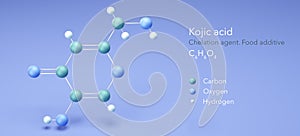 kojic acid, molecular structures, Chelation agent, 3d model, Structural Chemical Formula and Atoms with Color Coding