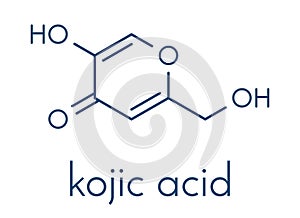 Kojic acid molecule. Used as food additive and for skin depigmentation in cosmetics. Skeletal formula..