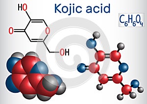 Kojic acid molecule. Used for skin depigmentation in cosmetics.