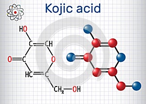 Kojic acid molecule. Used for skin depigmentation in cosmetics.