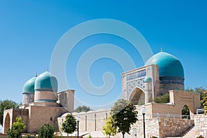 Kok-Gumbaz Mosque at Dorut Tilavat Complex in Shakhrisabz, Uzbekistan. It is part of the World Heritage Site.
